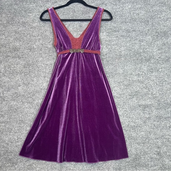 Free People Dresses & Skirts - Free People Womens Small Purple Velvet Lace Renaissance Fairy Mini Dress Vampire